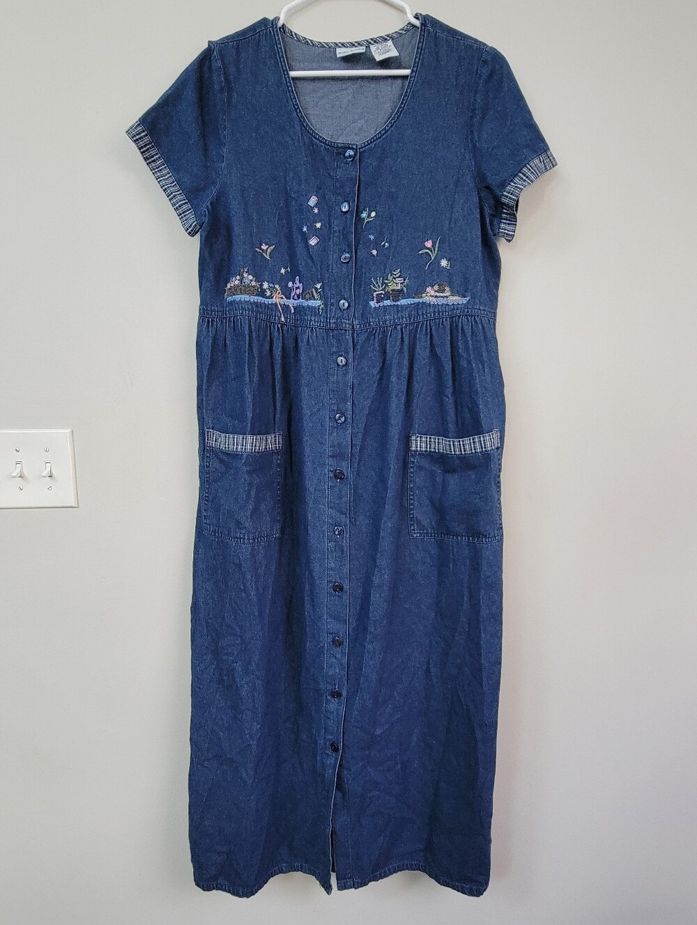 Bobbie Brooks Long Denim Dress Women Size L 12-14 Prairie Cottagecore Modest